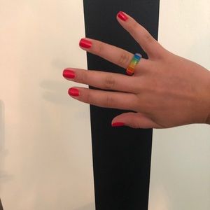 Plastic rainbow ring—fits large, probably size 9